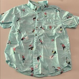 Billabong Blue Casual Button Down Shirt with Tropical Print